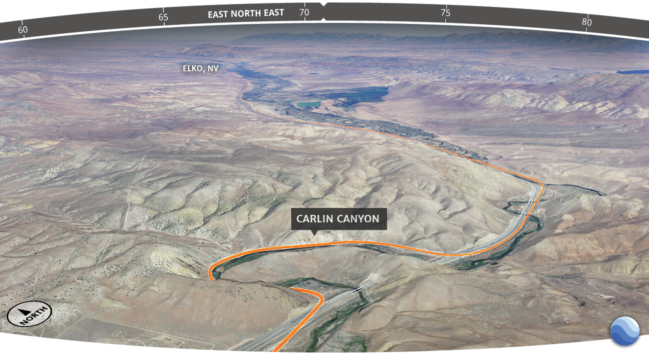 Map of Carlin Canyon along the railroad route