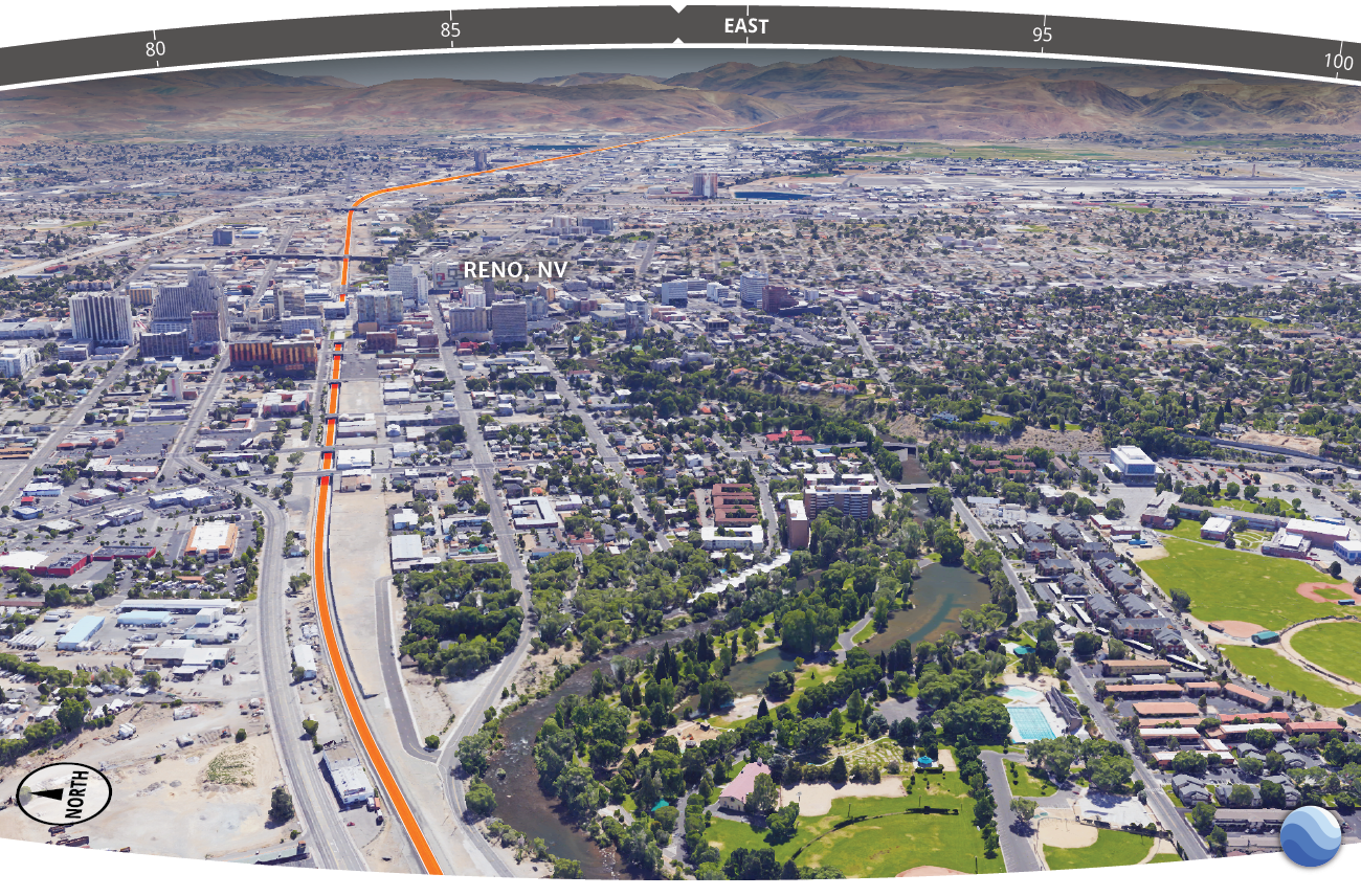 Map of Reno along the railroad route