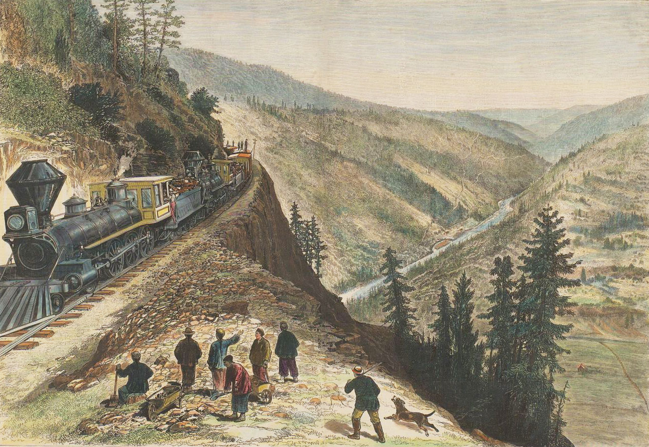 Historical montage of Chinese railroad workers and railroad construction