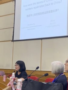 Jinhua (Selia)Tan speaking about the repatriation of railroad workers’ bones.