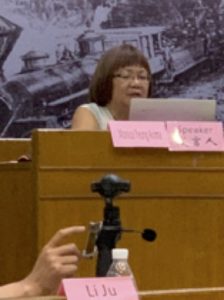Monica Arima describing her efforts to extend the CRRW Project’s research to a broader public, particularly circulating the photographic exhibit by Li Ju; the Li Ju exhibit on display at Wuyi, slides from Monica Arima’s powerpoint describing where the exhibits have been, where they are now, and where they are going next.