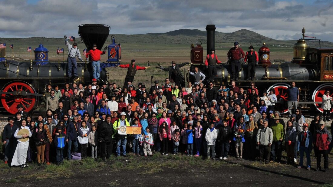 Descendants of Chinese railroad laborers at the 2014 Golden Spike ceremony